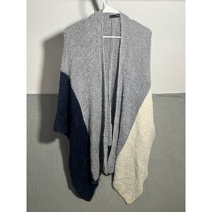 ON BLUE Women's L/XL Color Block Open Front Poncho Cardigan Sweater Gray Blue
